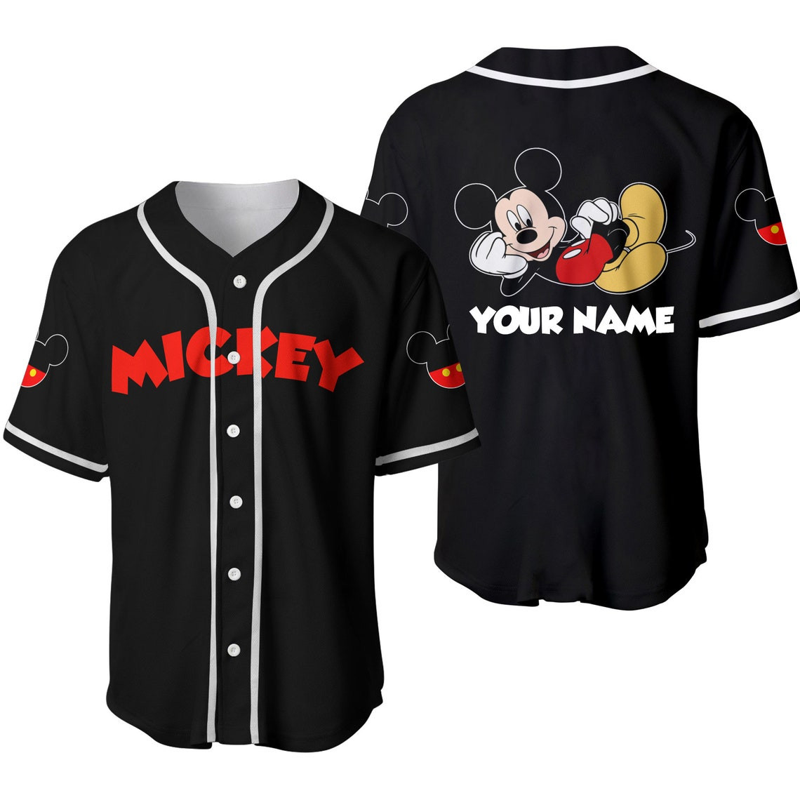 Chilling Mickey Mouse Black Disney Unisex Cartoon Custom Baseball Jersey Personalized Shirt Men Women
