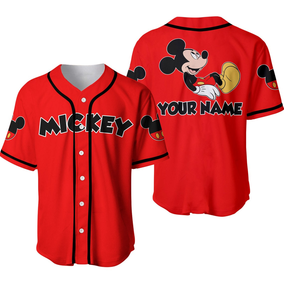 Chilling Mickey Mouse Black Red Disney Unisex Cartoon Custom Baseball Jersey Personalized Shirt Men Women