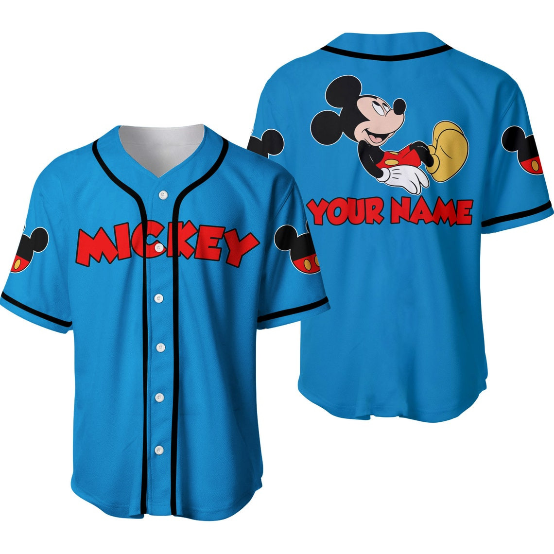 Chilling Mickey Mouse Red Blue Disney Unisex Cartoon Custom Baseball Jersey Personalized Shirt Men Women