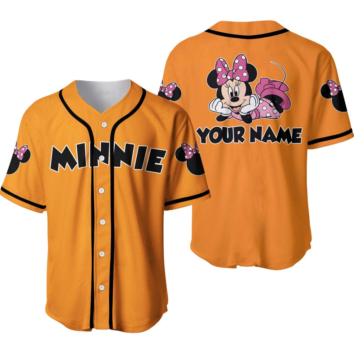 Chilling Minnie Mouse Black Orange Disney Unisex Cartoon Custom Baseball Jersey Personalized Shirt Men Women