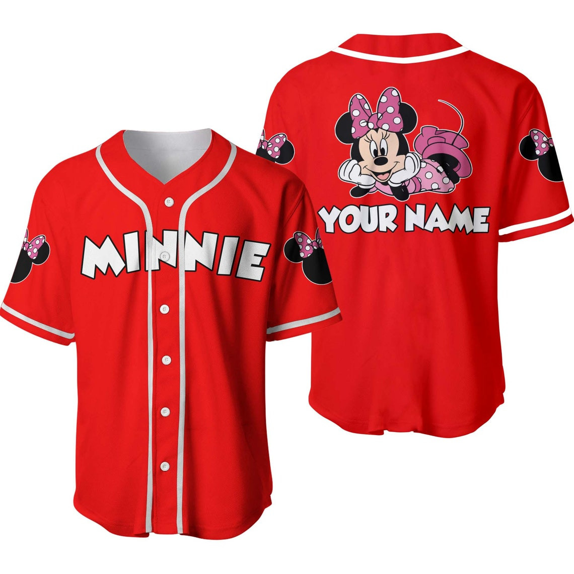 Chilling Minnie Mouse White Red Disney Unisex Cartoon Custom Baseball Jersey Personalized Shirt Men Women