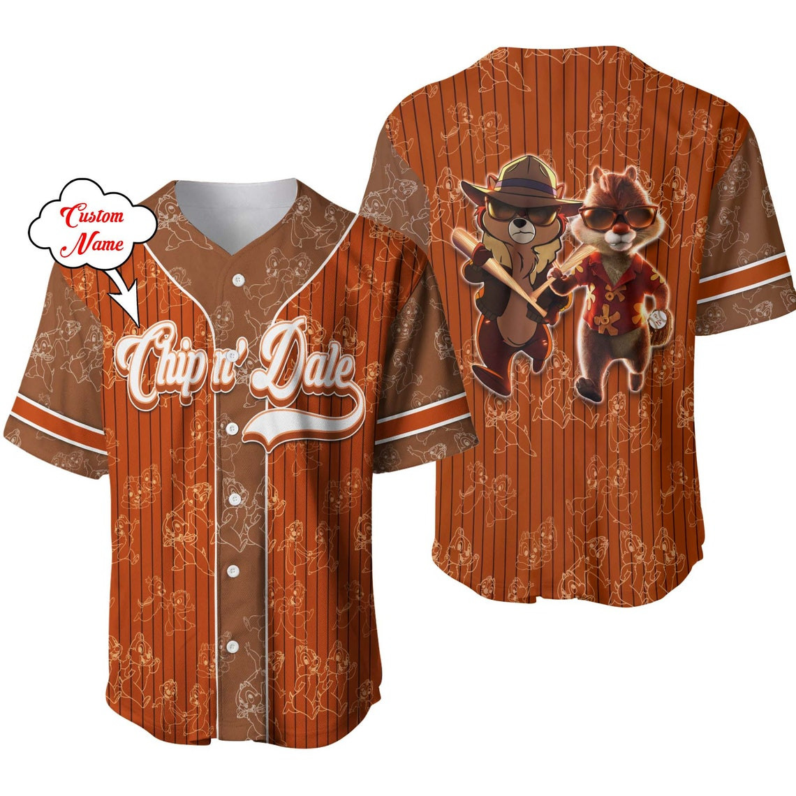 Chip Dale Brown White Patterns Disney Unisex Cartoon Custom Baseball Jersey Personalized Shirt Men Women