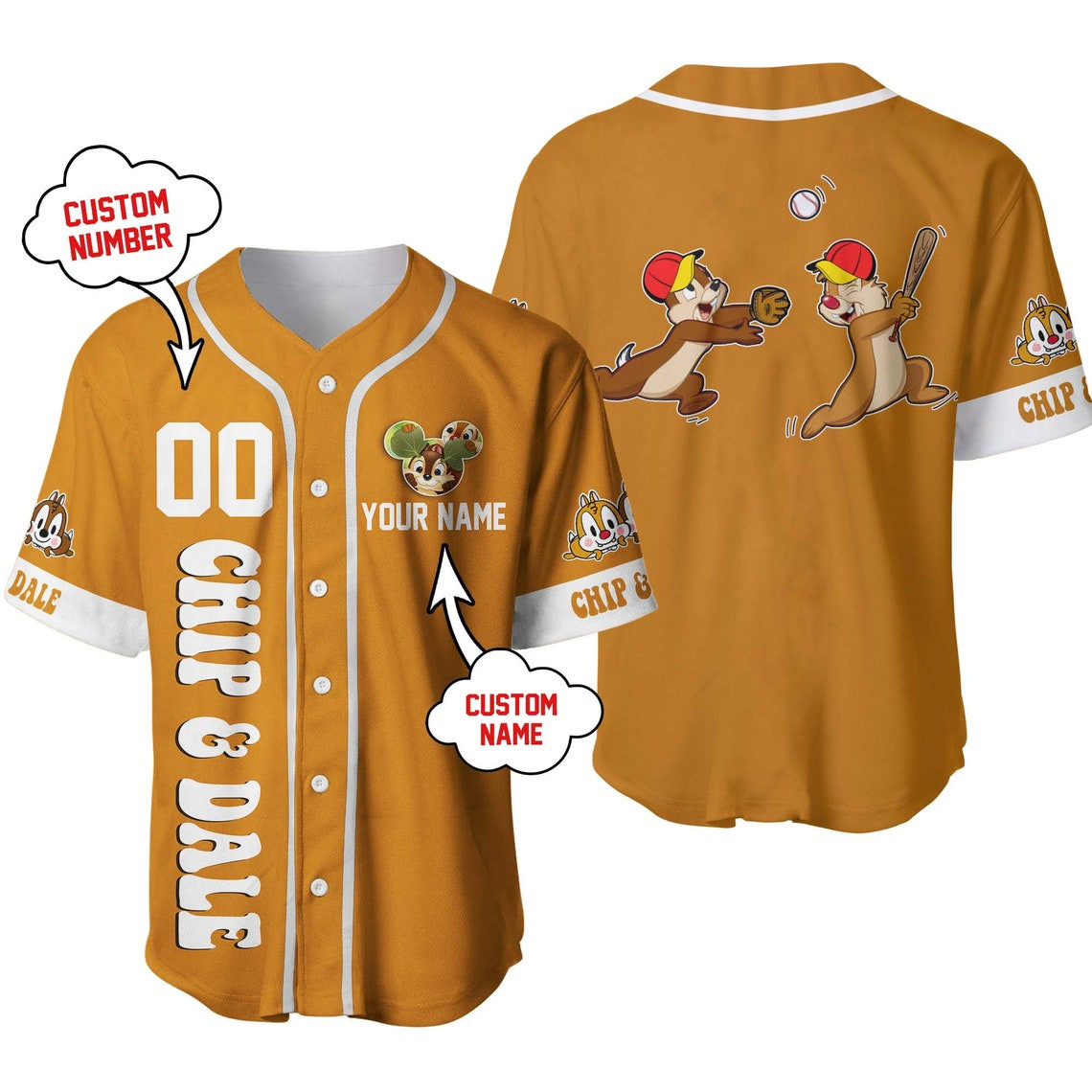 Chip Dale Chipmunk Custom name Disney Unisex Cartoon Custom Baseball Jersey Personalized Shirt Men Women