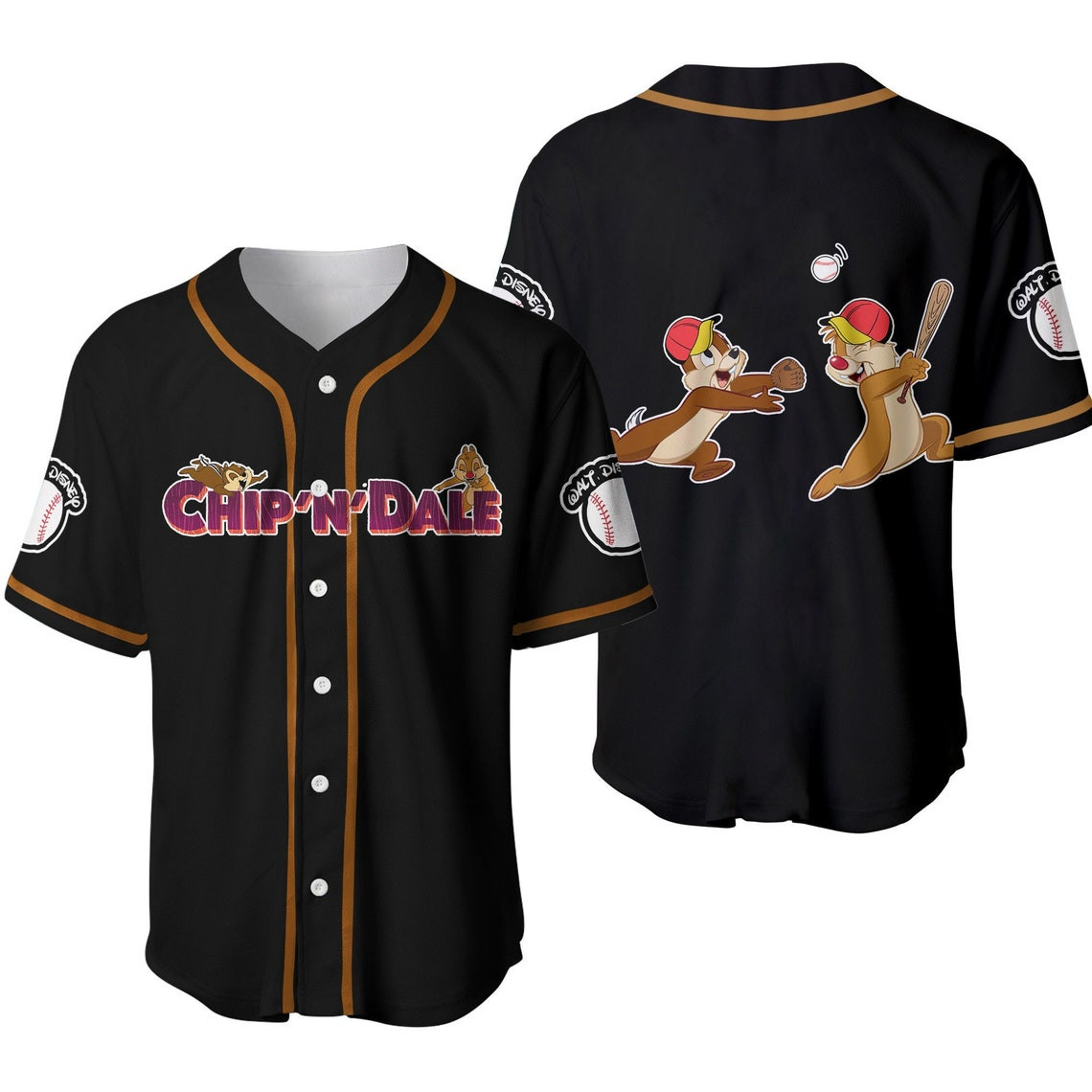 Chip Dale Chipmunks Black Brown Cute Disney Unisex Cartoon Custom Baseball Jersey Personalized Shirt Men Women