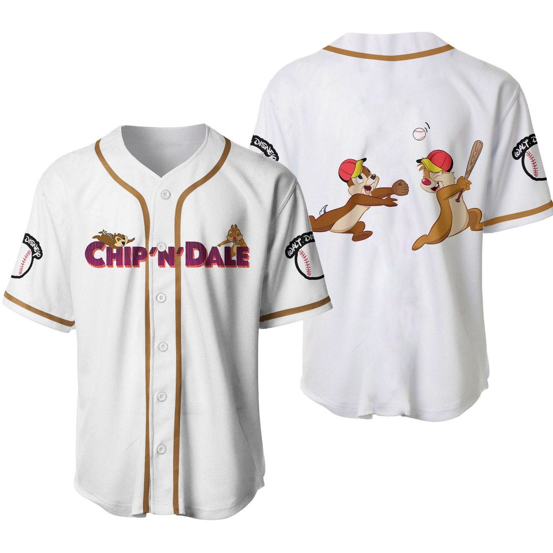 Chip Dale Chipmunks White Brown Cute Disney Unisex Cartoon Custom Baseball Jersey Personalized Shirt Men Women