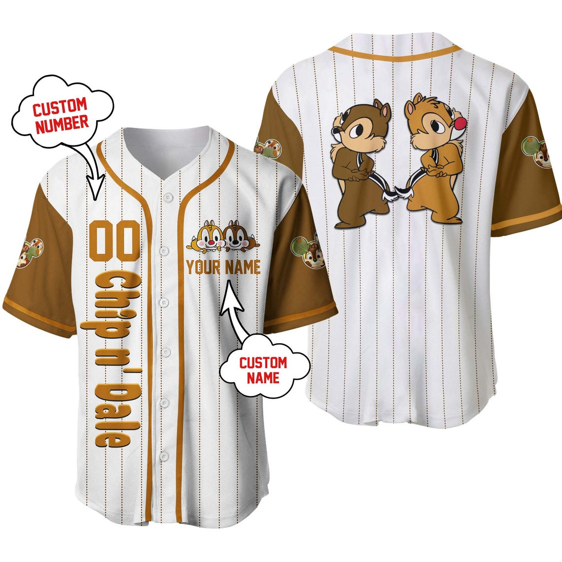 Chip Dale Disney Unisex Cartoon Custom Baseball Jersey Personalized Shirt Kid Youth Men Women