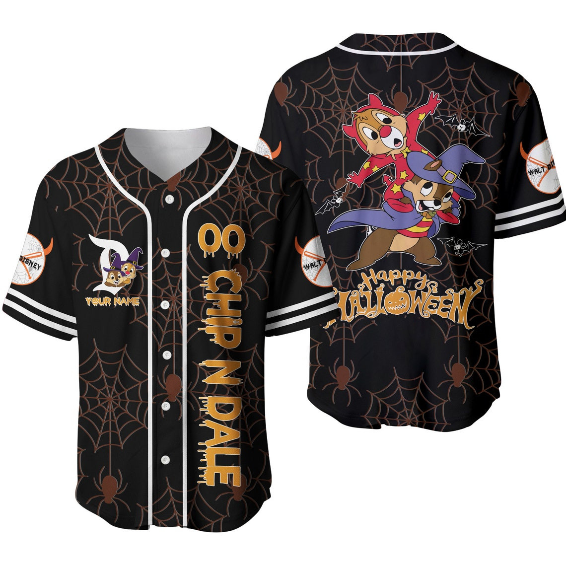 Chip N Dale Black Brown Happy Halloween Disney Unisex Cartoon Custom Baseball Jersey Personalized Shirt Men Women