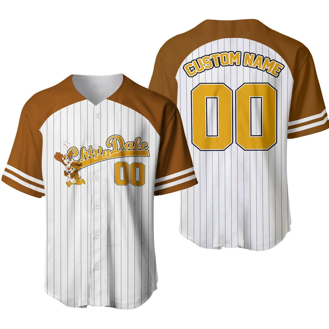 Chip N Dale Striped Brown White Unisex Cartoon Custom Baseball Jersey Personalized Shirt Men Women