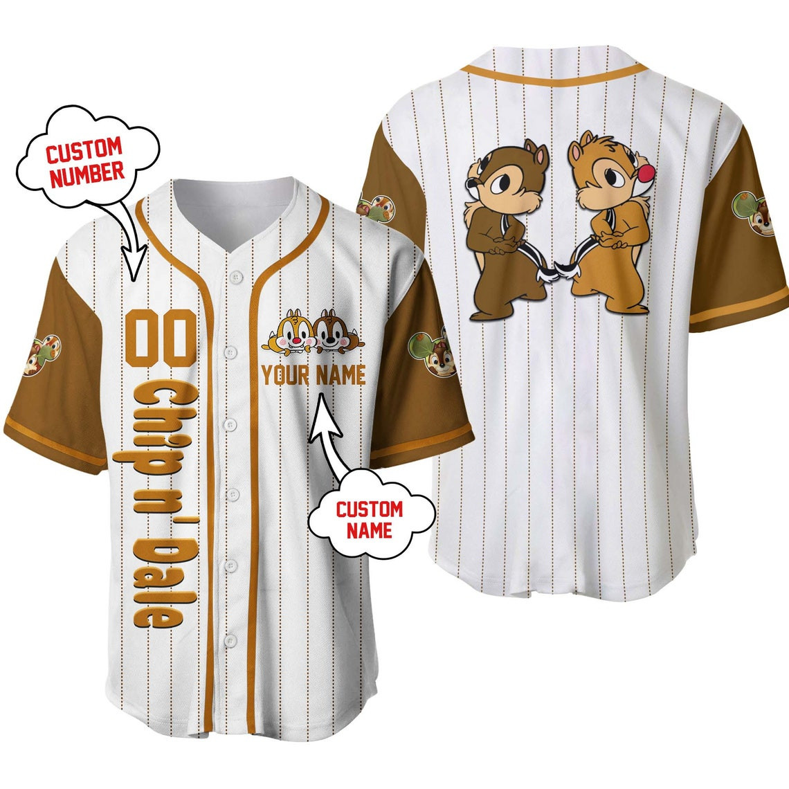 Chip n Dale Personalized Baseball Jersey Disney Unisex Custom Baseball Jersey Personalized Shirt Men Women Kids