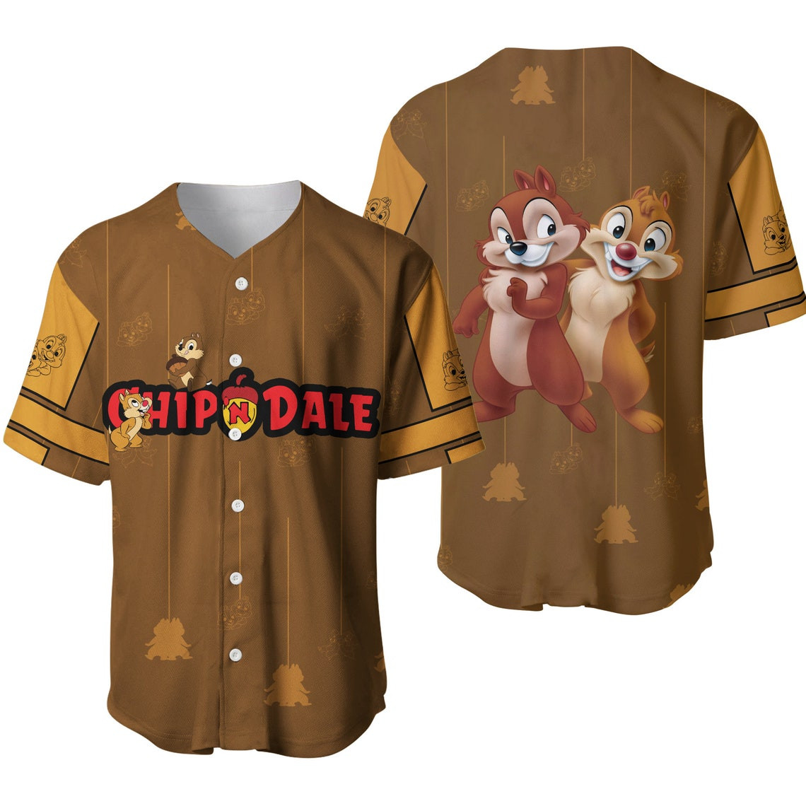 Chp n Dale Brown Red Patterns Disney Unisex Cartoon Casual Outfits Custom Baseball Jersey Personalized Shirt Men Women