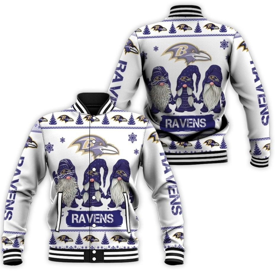 Christmas Gnomes Baltimore Ravens Christmas 3d Baseball Jacket for Men Women