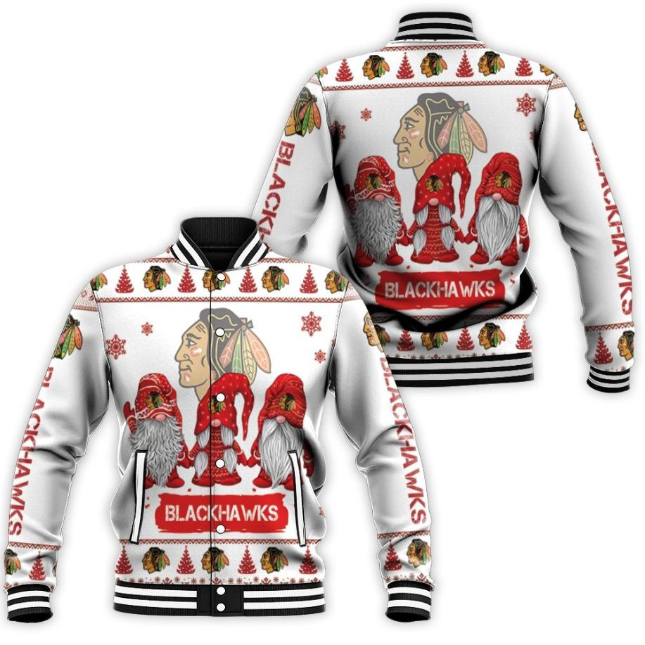 Christmas Gnomes Chicago Blackhawks Christmas 3d Baseball Jacket for Men Women