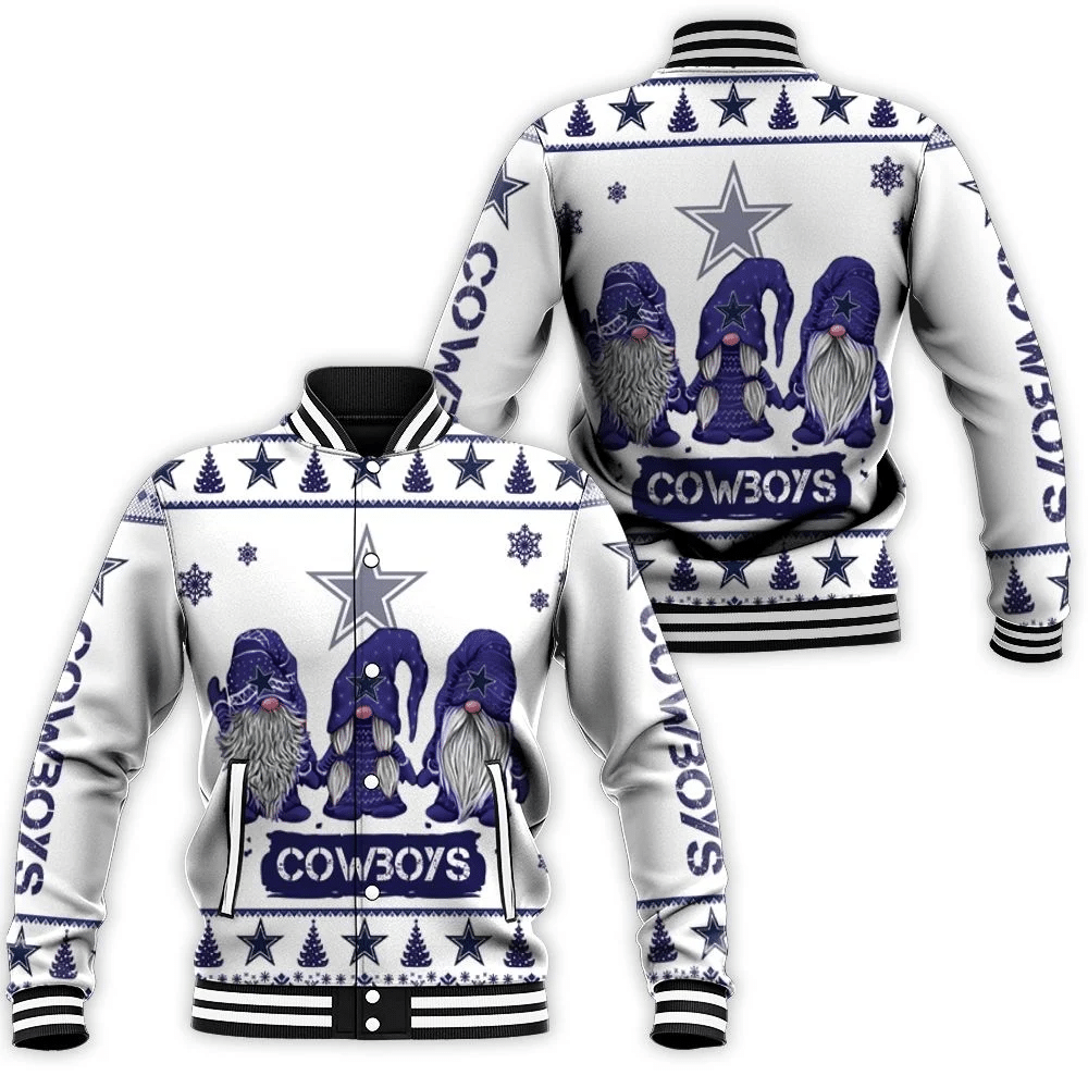 Christmas Gnomes Dallas Cowboys Christmas 3d Baseball Jacket for Men Women