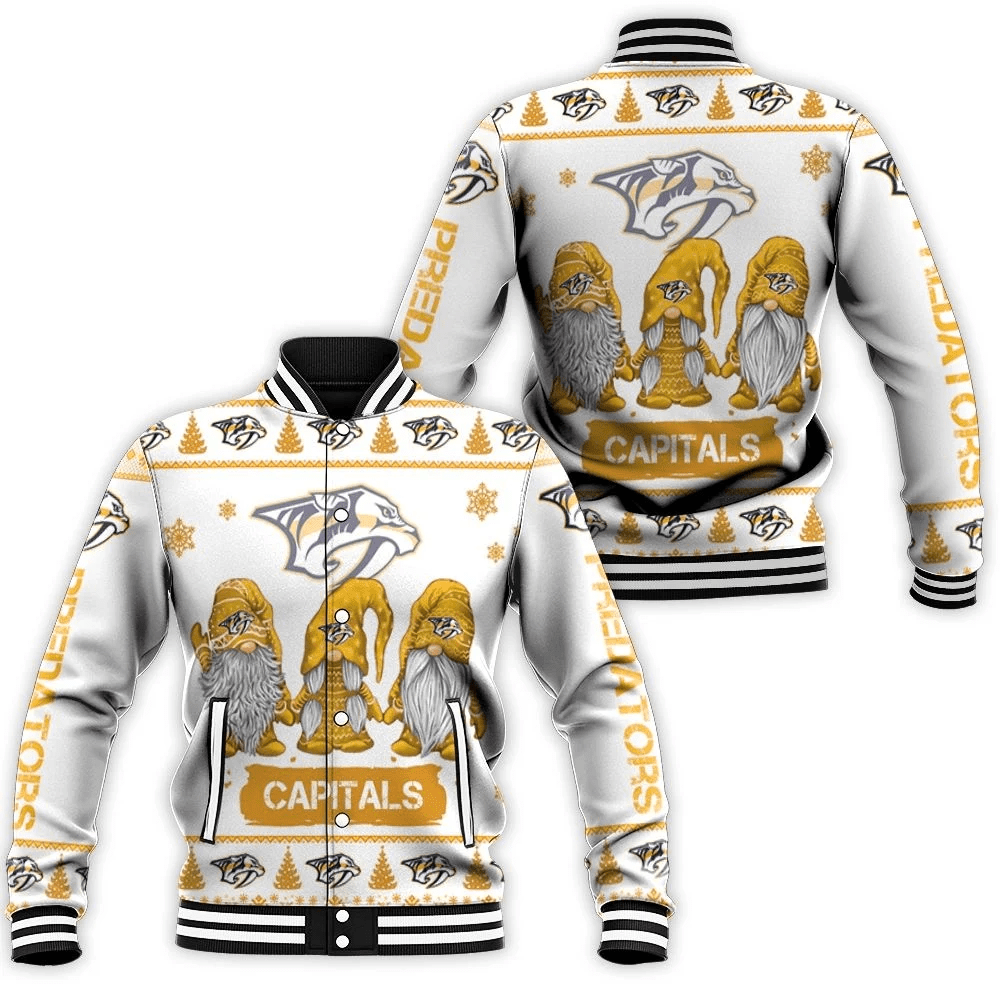 Christmas Gnomes Nashville Predators Christmas 3d Baseball Jacket for Men Women