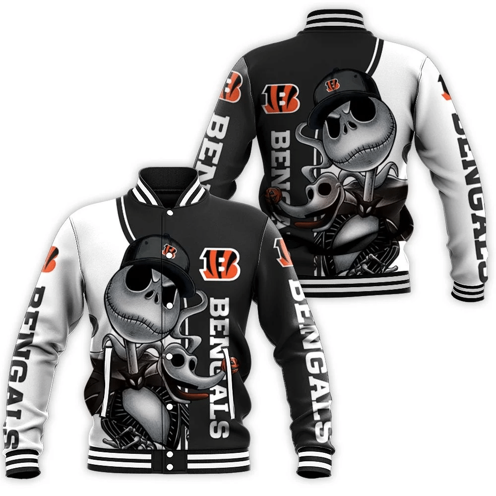 Cincinnati Bengals Jack Skellington And Zero Baseball Jacket for Men Women