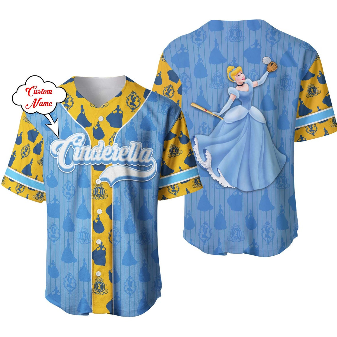 Cinderella Personalized Baseball Jersey Disney Unisex Cartoon Custom Baseball Jersey Personalized Shirt Men Women