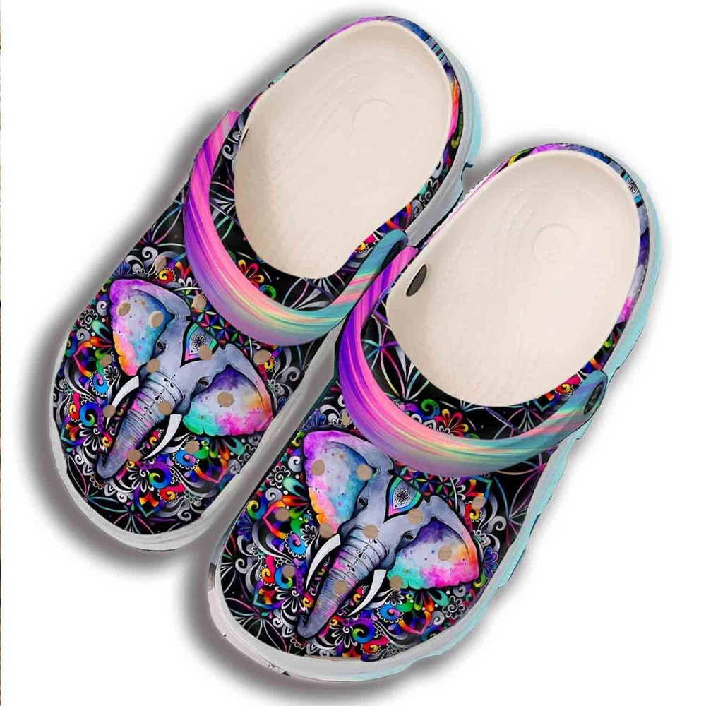 Coloful Elephant Hippie Gift For Lover Rubber Crocs Clog Shoes Comfy Footwear