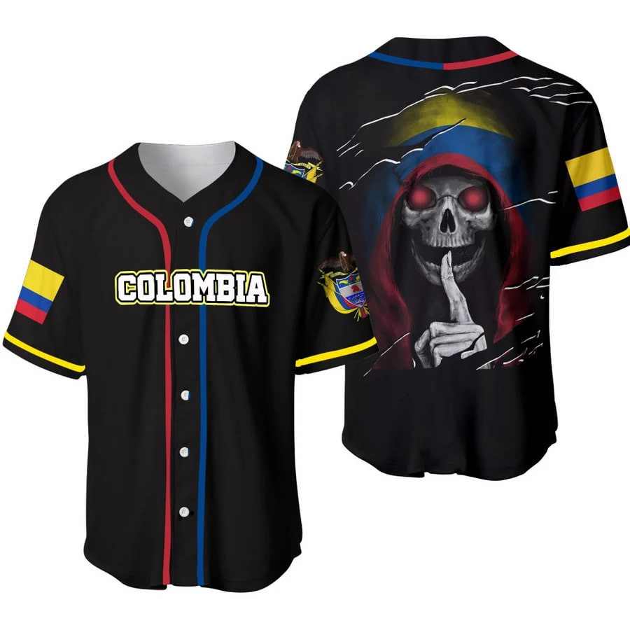Colombia Skull Baseball Jersey, Unisex Jersey Shirt for Men Women