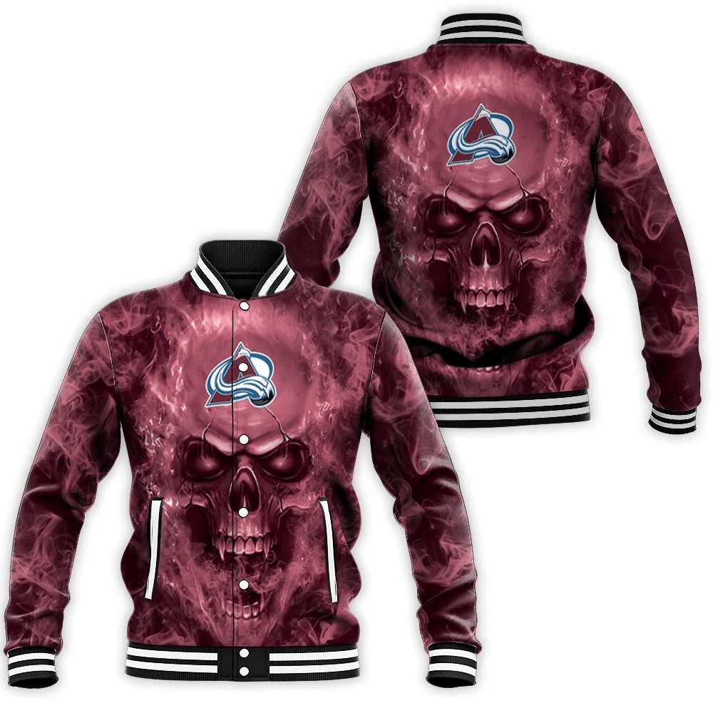 Colorado Avalanche Nhl Fans Skull Baseball Jacket for Men Women