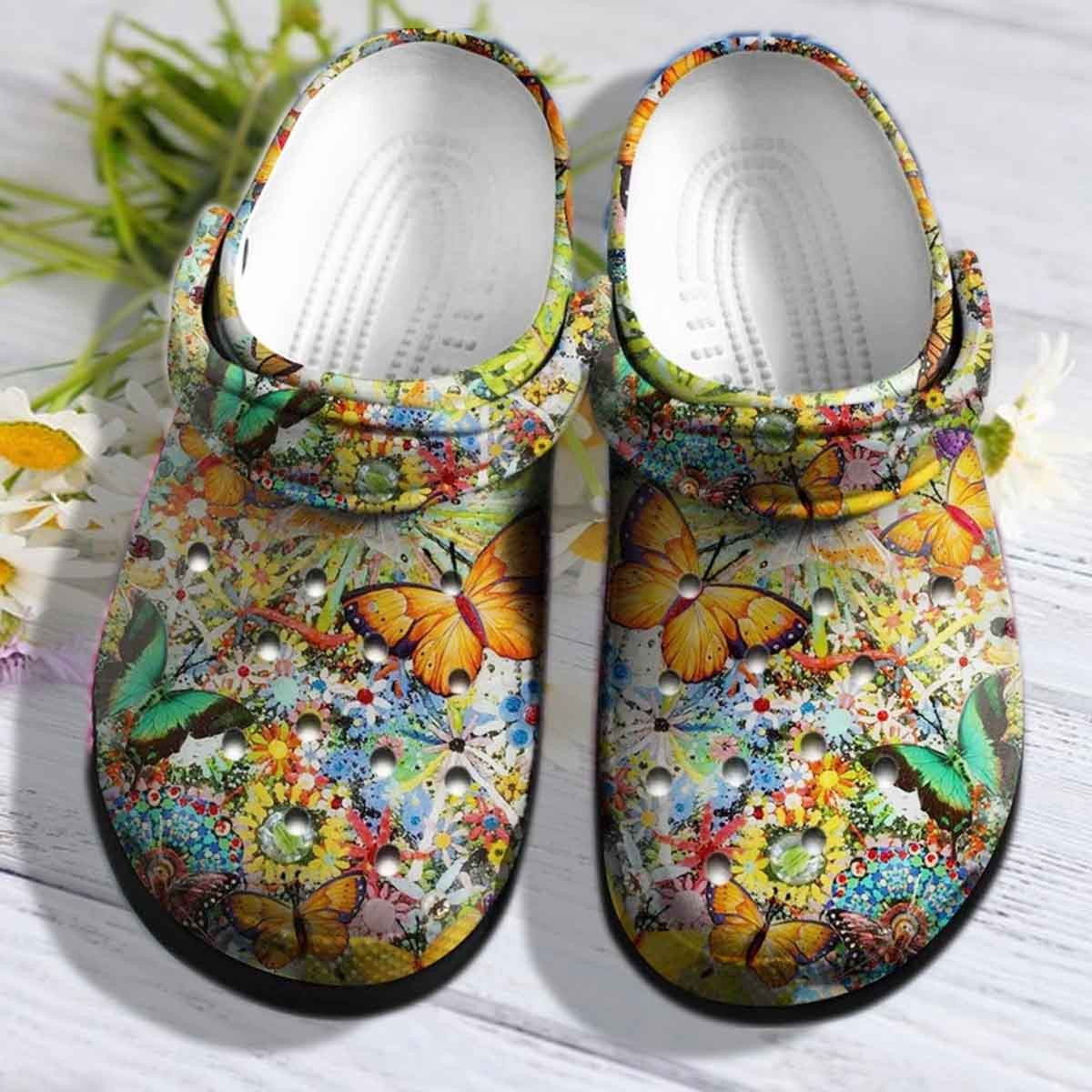 Colorful Butterflies Boho Hippie Shoes Vintage Crocs Clogs Gift Birthday Daughter
