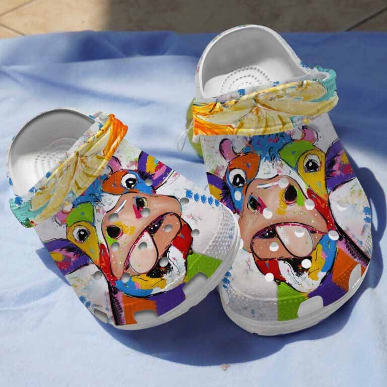 Colorful Cattle Cow Clogs Crocs Shoes Funny Gifts For Parents