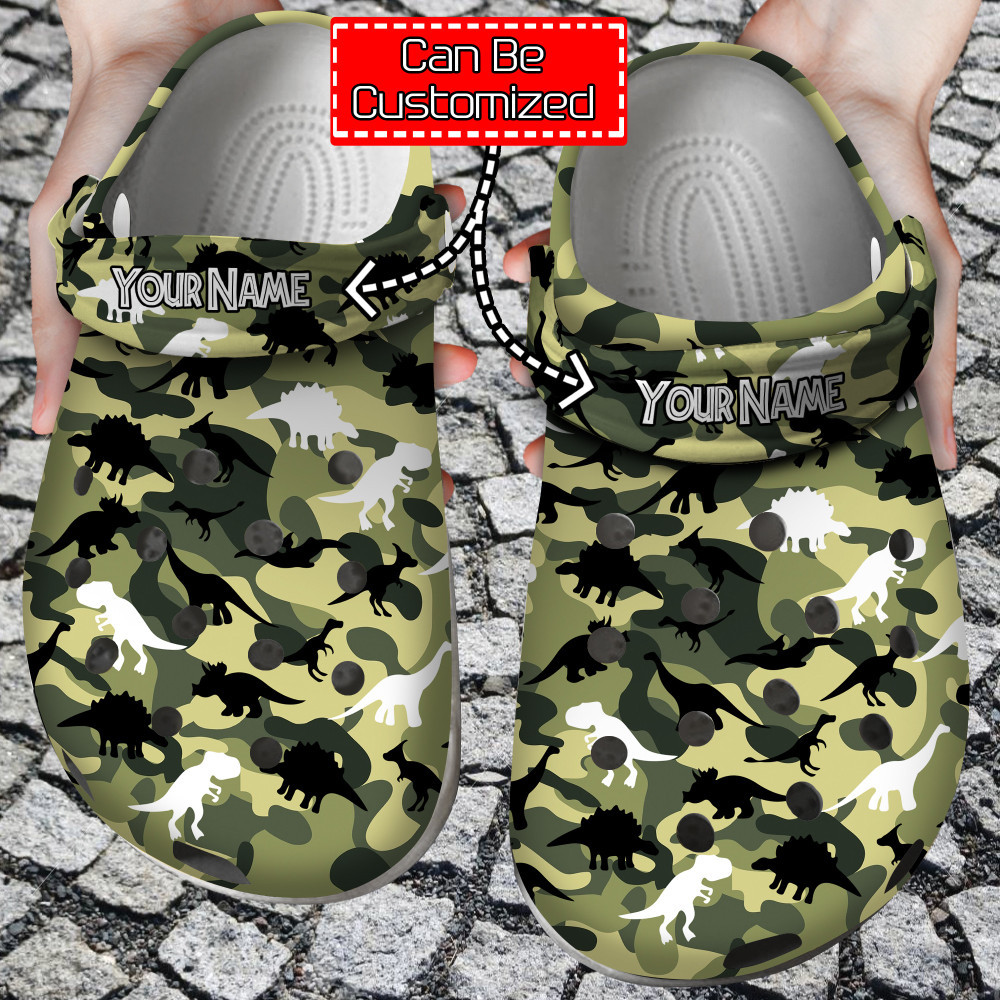 Colorful Crocs - Camo Dinosaurs Patterns Clog Shoes For Men And Women