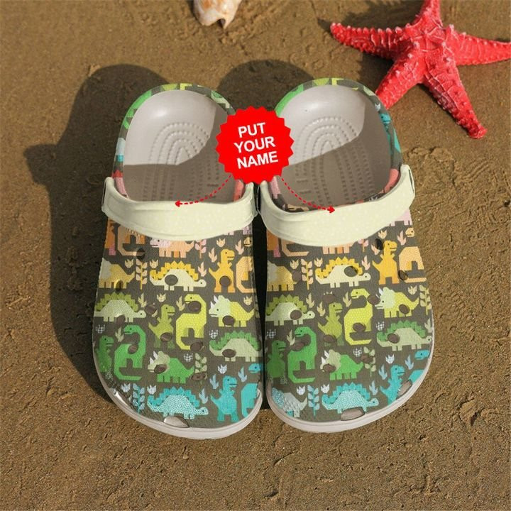 Colorful Crocs Quilting Dinosaurs Pattern Clog Shoes