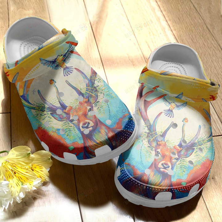 Colorful Deer Bird Art Crocs Classic Clogs Shoes