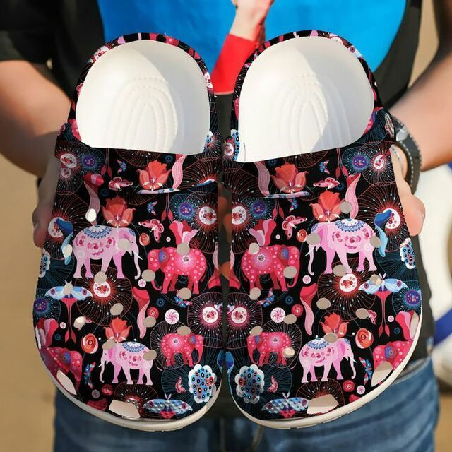 Colorful Elephant Pattern 102 Gift For Lover Rubber Crocs Clog Shoes Comfy Footwear