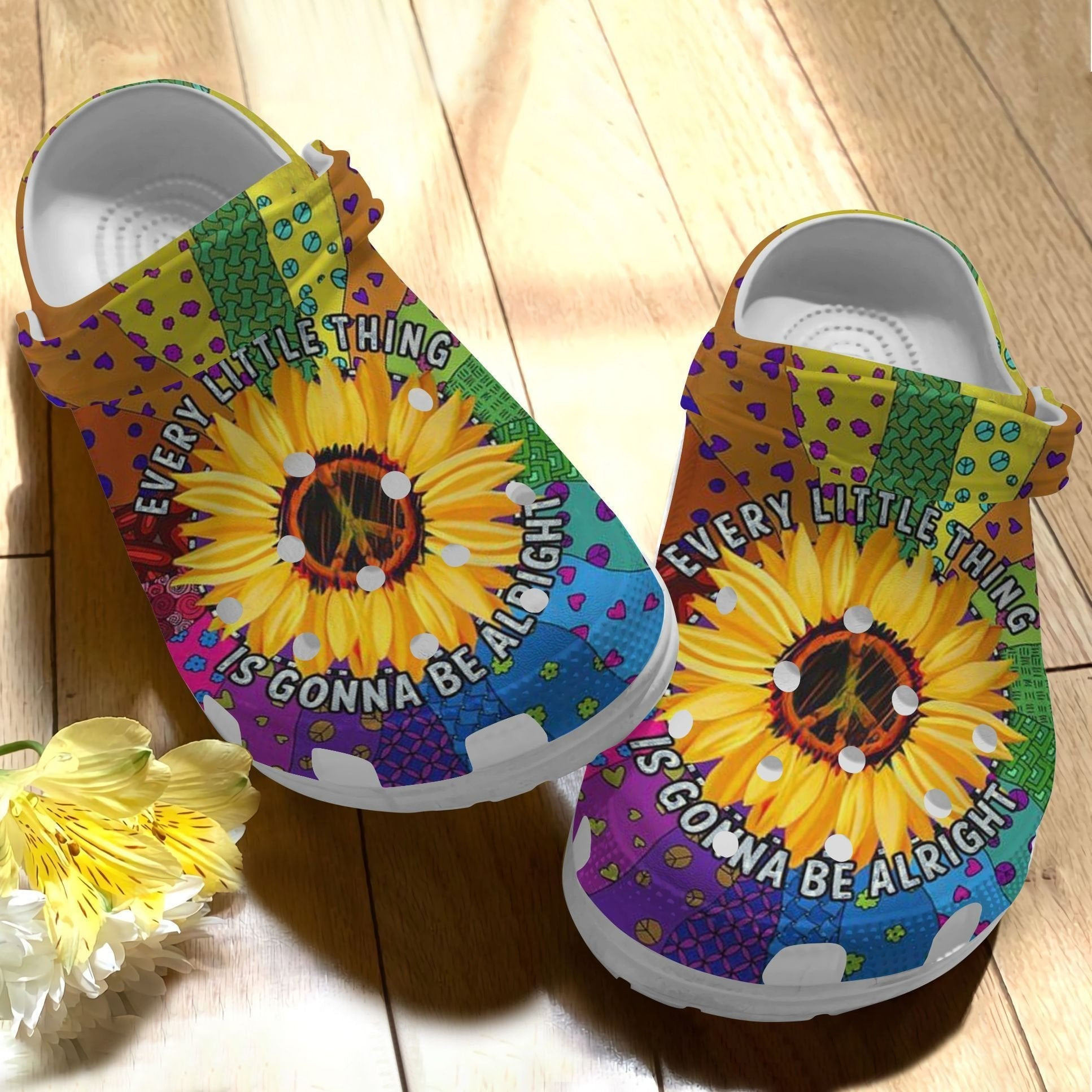 Colorful Heart Hippie Sunflower Crocs Shoes Clogs Women