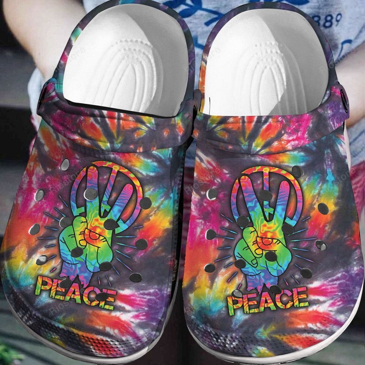 Colorful Peace Symbol Crocs Shoes Clogs Men Women - Hand Peace Crocs Shoes Clogs Gifts For Son Daughter