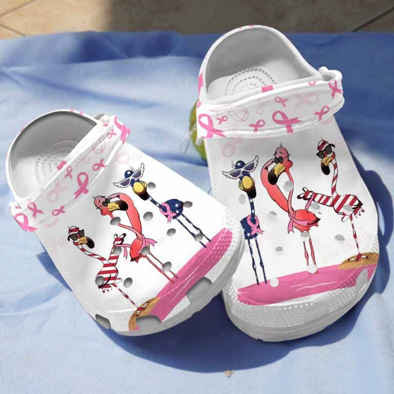 Cool Flamingo Breast Cancer Awareness Clogs Crocs Shoes Gifts For Women Girls