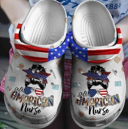 Cool Girl Glasses American Nurse Shoes 4Th Of July - Nurse Shoe Crocs Gift