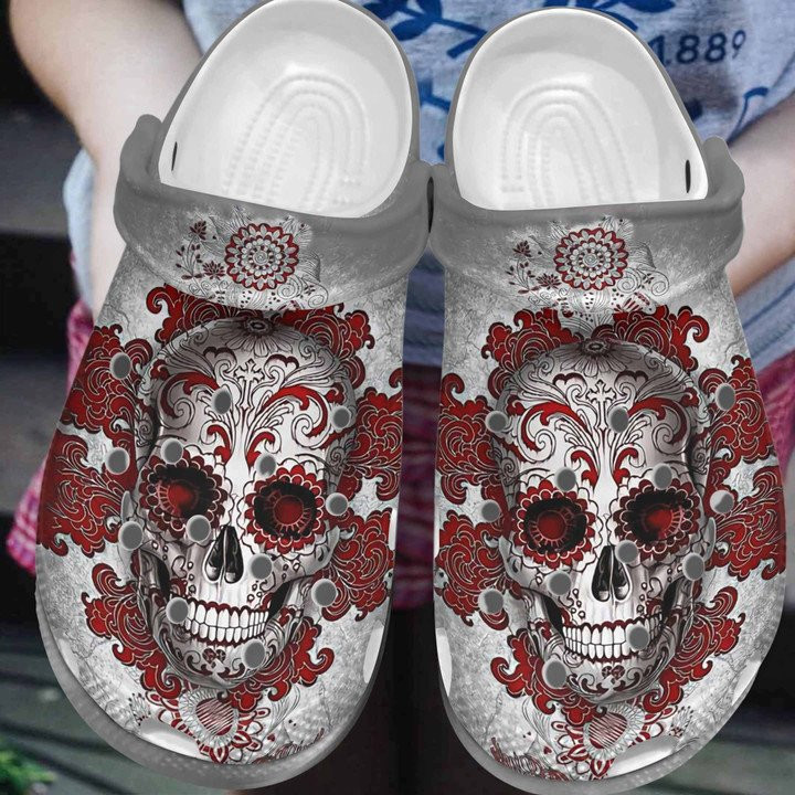 Cool Skullcap Halloween Shoes Red Art Crocs Clog