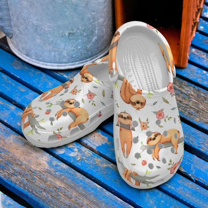 Cool Sloth With Flower Shoes Funny Animal Crocs Clog Gift For Birthday