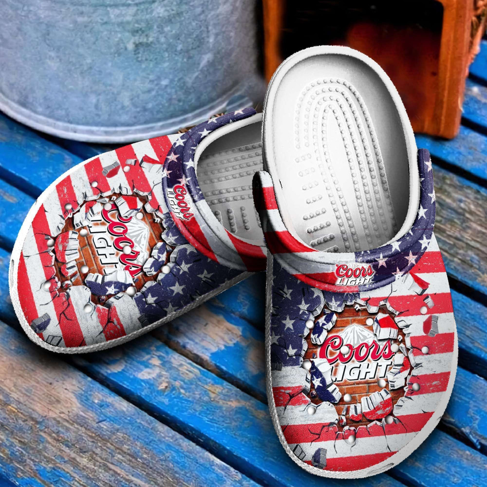 Coors Light Broken Brick American Flag Crocs Clog Shoes Comfy Footwear