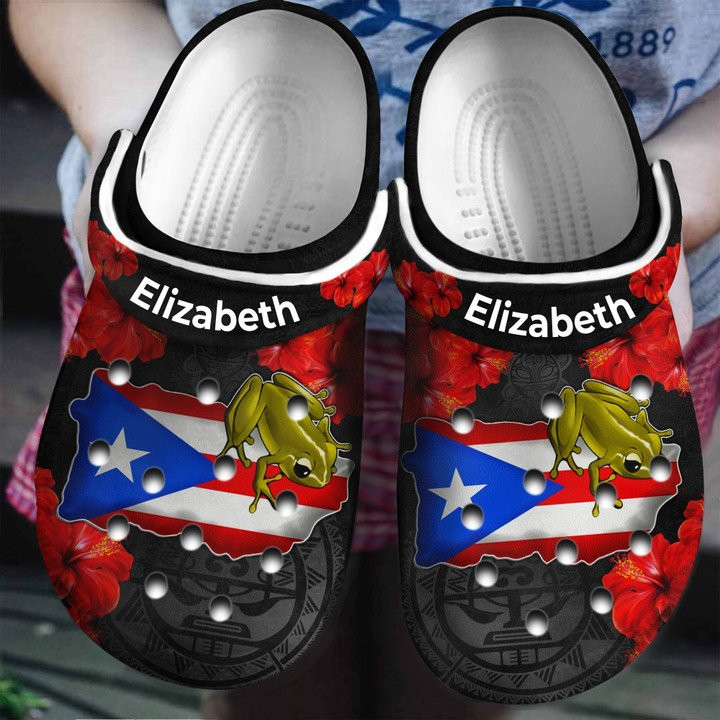 Coqui and Puerto Rico Flag Flag Personalized Shoes Crocs Clogs