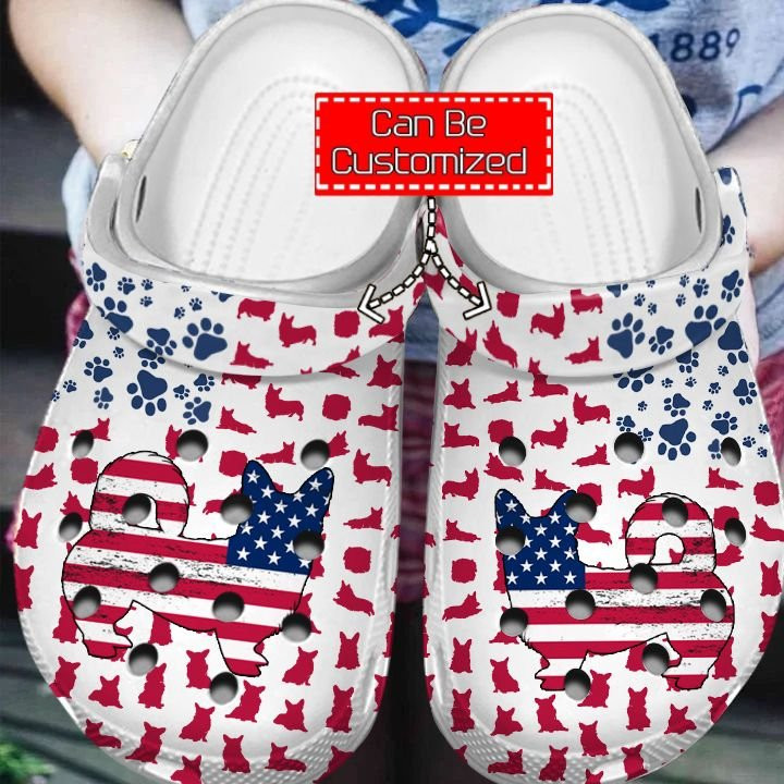 Corgi American Flag Crocs Clog Shoes Animal Print Crocs