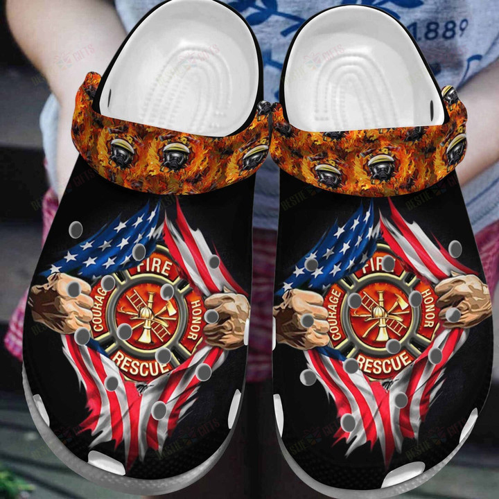 Courage Fire Honor Rescue US Firefighter Crocs Classic Clogs Shoes