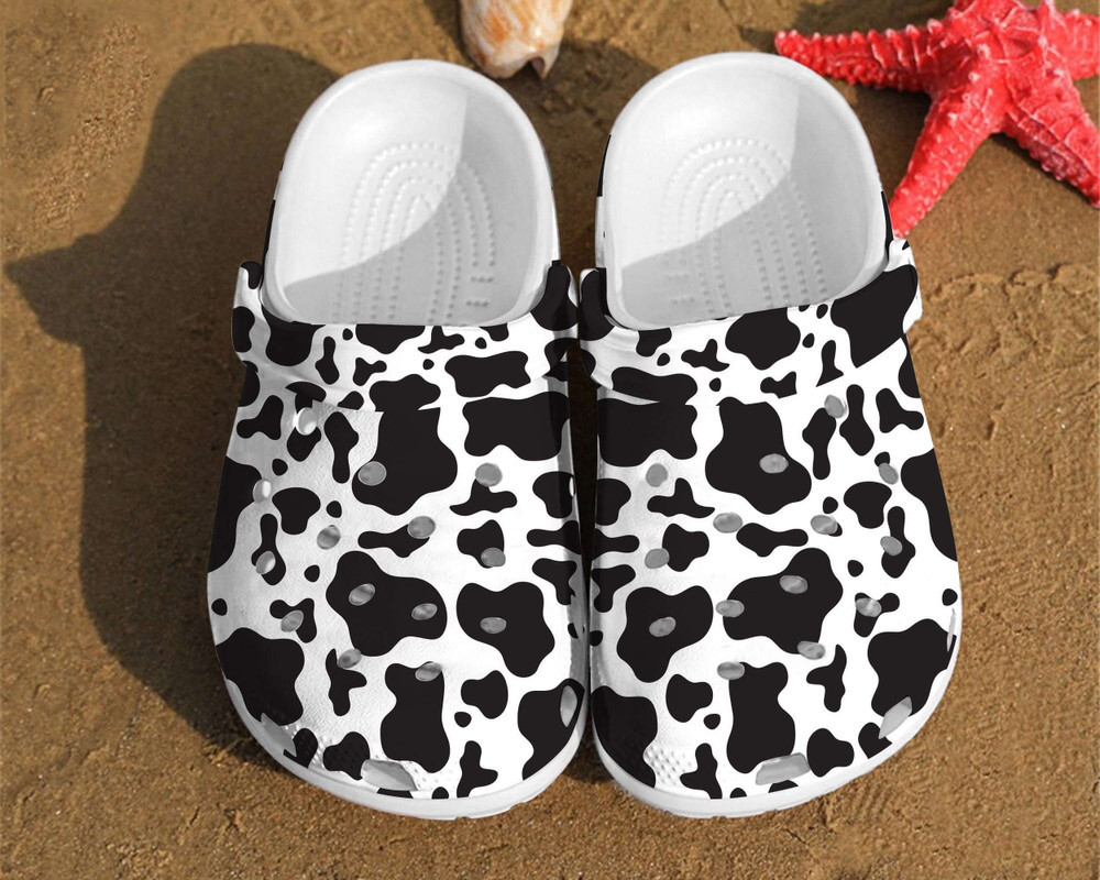 Cow Pattern Skin Dairy Farmer Cattle Lovers Rubber Crocs Clog Shoes Comfy Footwear