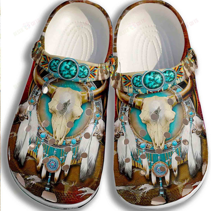 Cow Skull Native American Crocs Classic Clogs Shoes