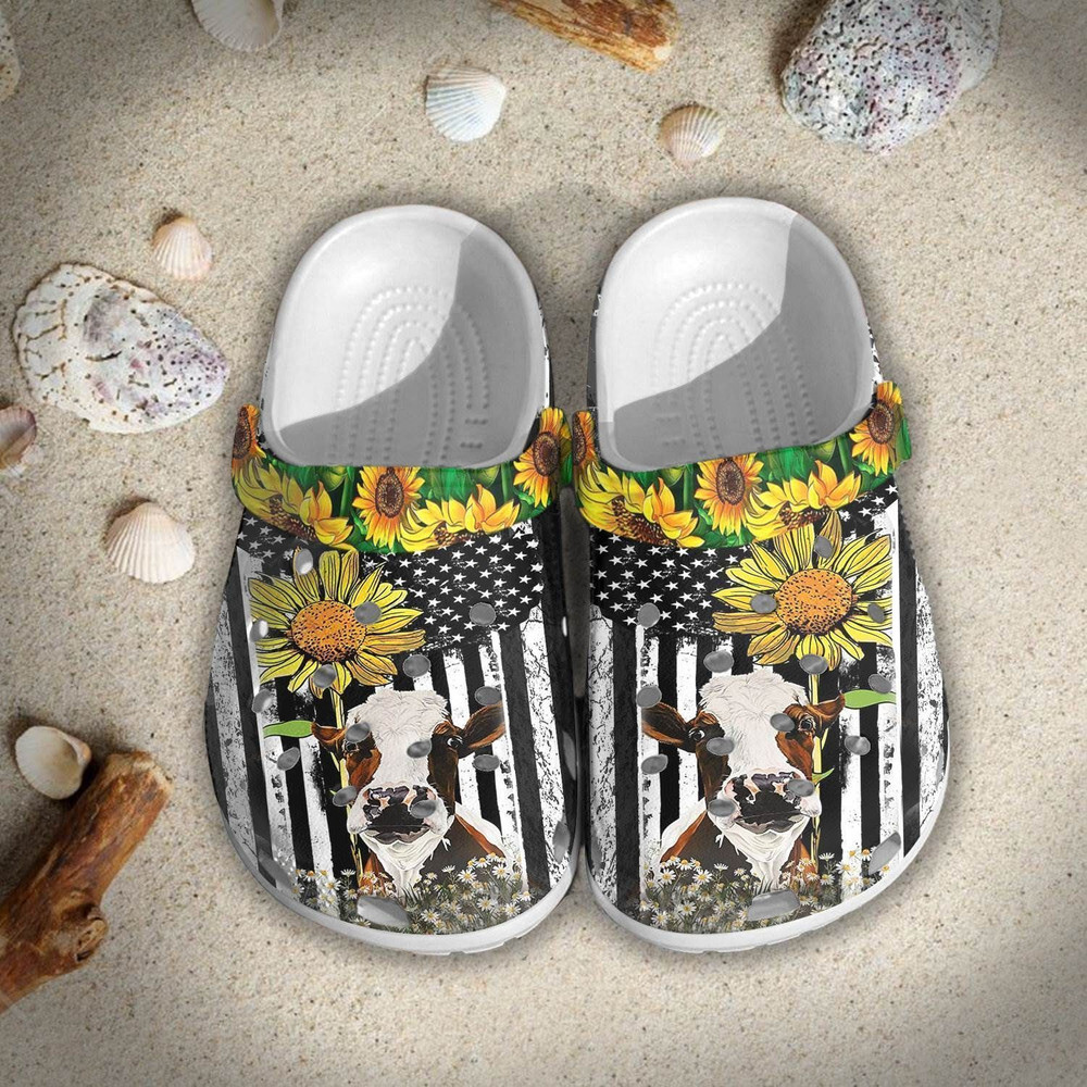 Cow Sunflowers Rubber Crocs Clog Shoes Comfy Footwear