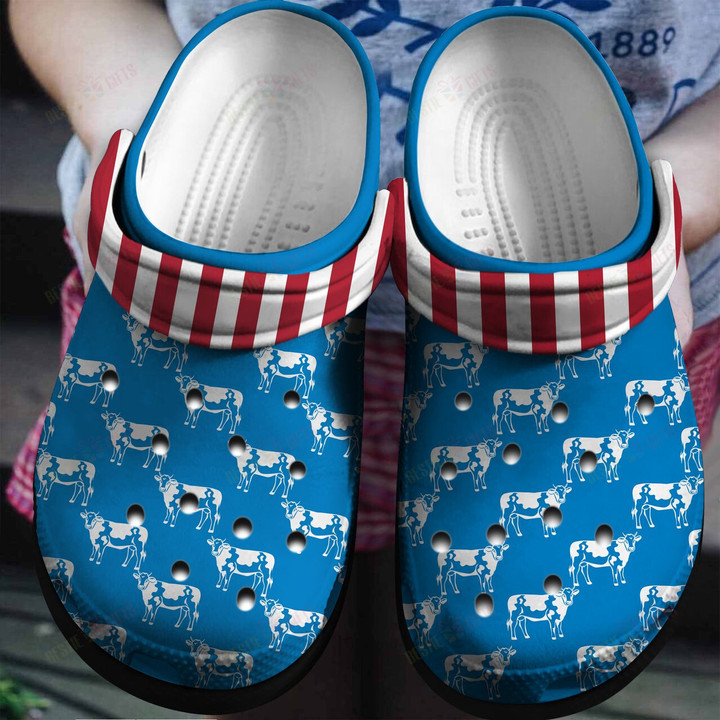 Cow With American Flag Crocs Classic Clogs Shoes