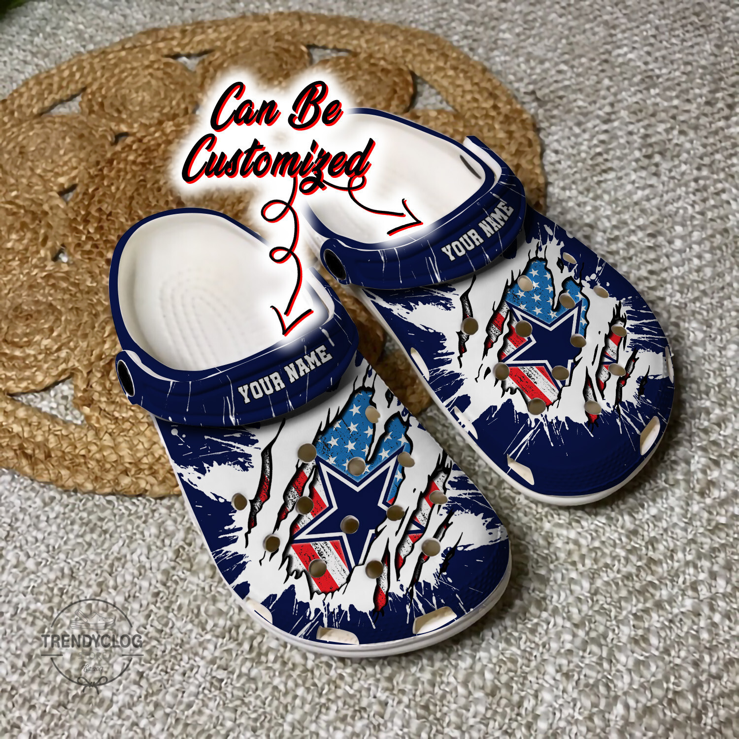 Cowboys Crocs Personalized DCowboys Football Ripped American Flag Clog Shoes