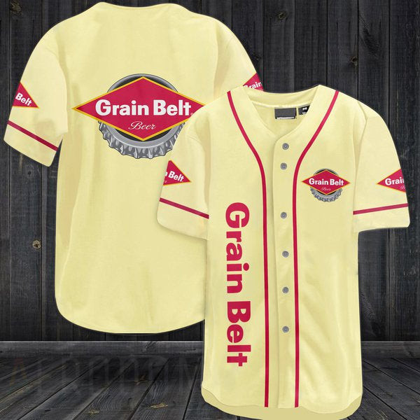 Cream Yellow Grain Belt Beer Baseball Jersey