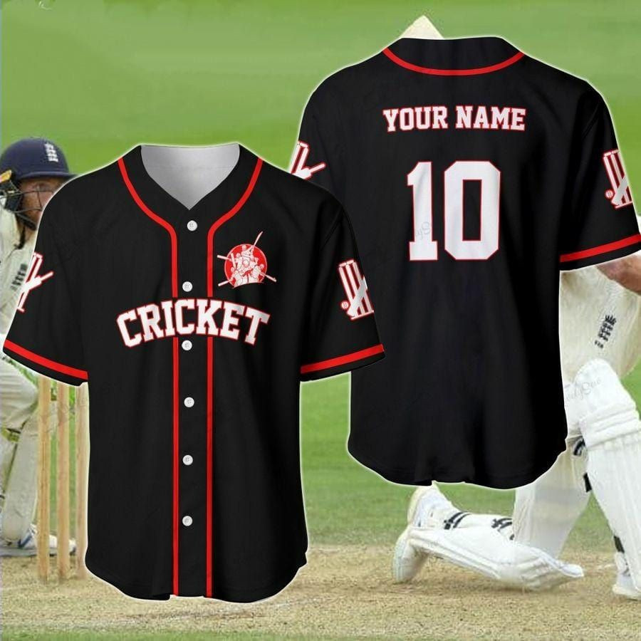 Cricket Black Custom Name And Number Baseball Jersey