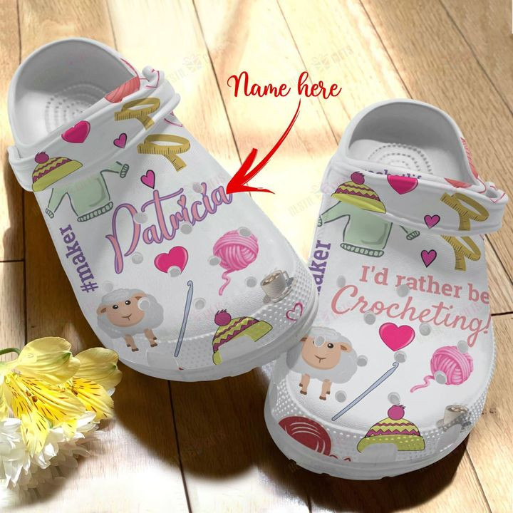 Crochet Personalized White Sole Id Rather Be Crocheting Crocs Classic Clogs Shoes