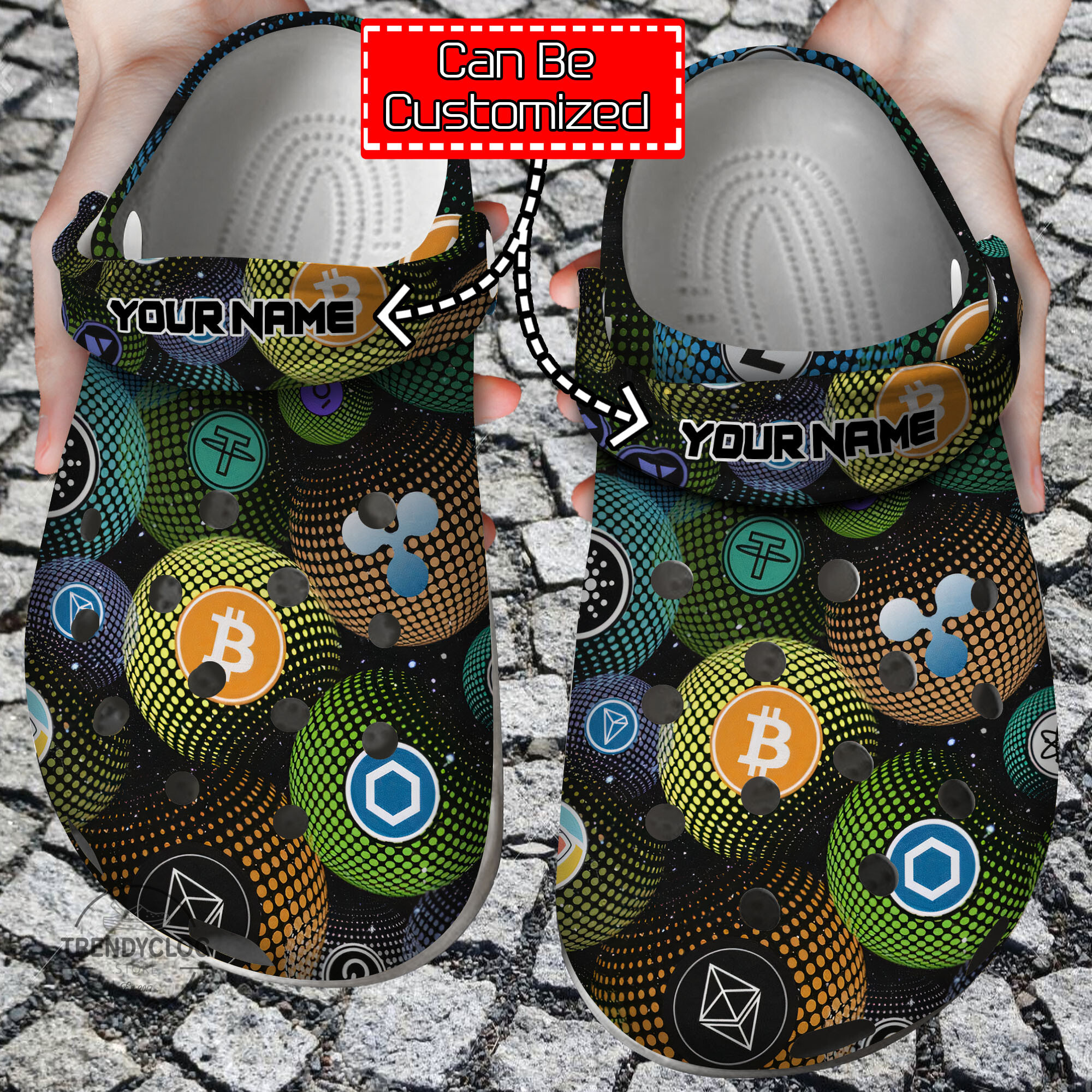 Crypto Crocs Personalized Colorful Crypto Logo Clog Shoes