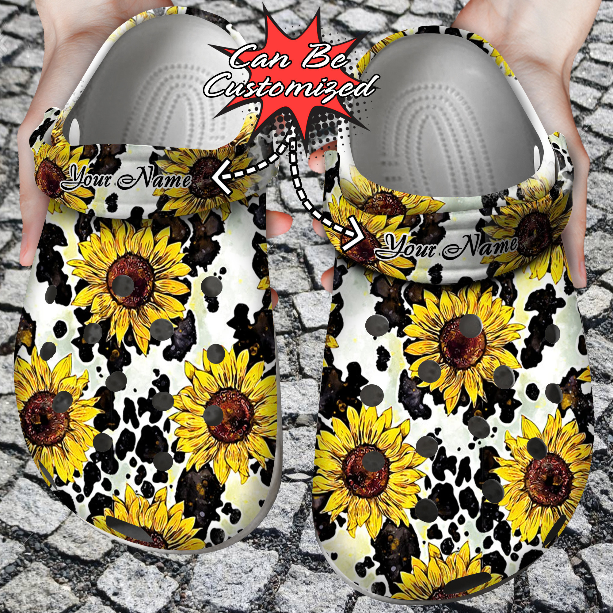 Custom Crocs Personalized Cow Sunflower Patch Clog Shoes