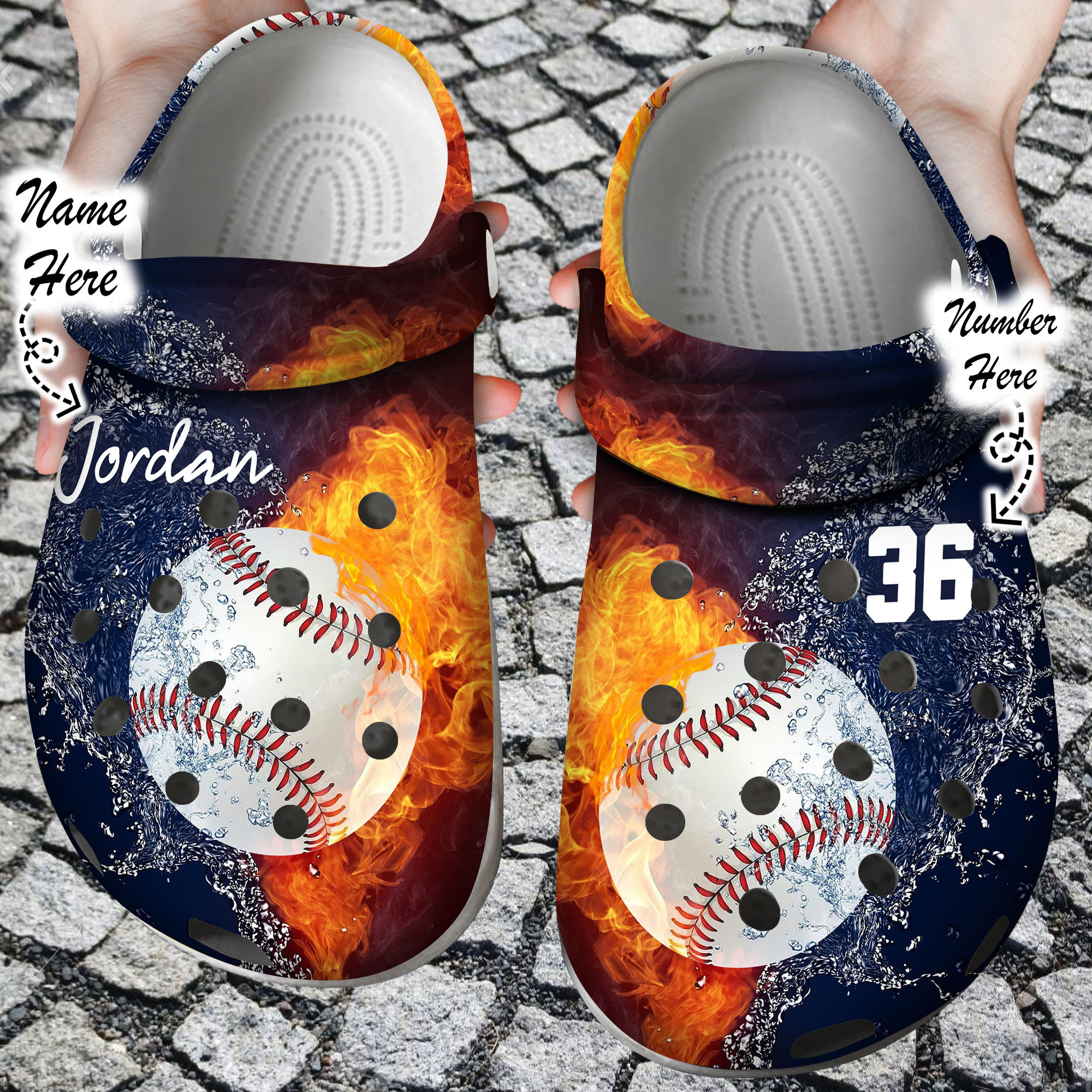 Custom Crocs Personalized Fire and Water Baseball Clog Shoes